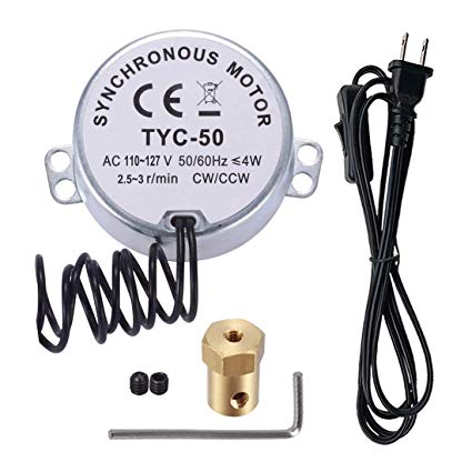 2.5/3 RPM Electric Turntable Synchronous Synchron Motor with 7mm Flexible Coupling Connector & 6ft Power Cord Switch Plug - AC 100V~130V 50/60Hz for Cup Turner, TumblerTurner Rotator & cuptisserie