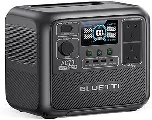 BLUETTI Portable Power Station AC70, 768Wh LiFePO4 Battery Backup w/ 2 1000W AC Outlets (2000W Power Lifting), 100W Type-C, Solar Generator for Road Trip, Off-grid, Power Outage (Solar Panel Optional)