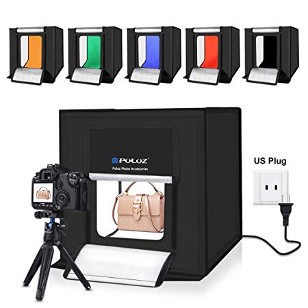 CAMOLO Photo Studio Box, Light Box Photography, Portable Folding Photo Light Box Include Light, 6 Colors Photography Waterproof Backdrops (40cm x 40cm)