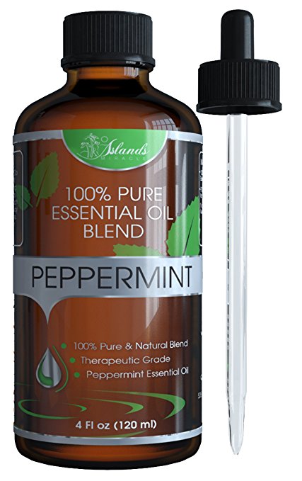 Peppermint Essential Oil 4oz (Huge Size) 100% Pure Therapeutic Grade Pre Blended with Unscented Fractionated Coconut Oil (FCO) by Island’s Miracle