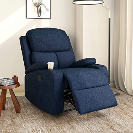 @home By Nilkamal Matt 1 Seater Fabric Manual Recliner with Cup Holder (Blue)