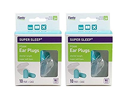 New! Super Sleep Comfort Foam Ear Plugs - 10 Pair   Carrying Case-Special Length for Sleeping on Your Side (Blue) (Pack of 2)