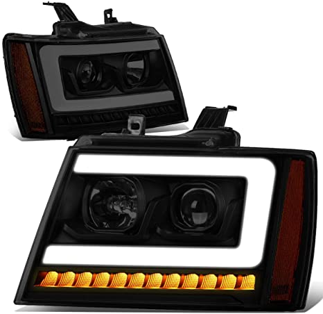 DNA MOTORING Smoked Lens/Amber Corner HL-HPL-CSA07-BK-SM-AM LED DRL Sequential Turn Signal Projector Headlight Headlamps