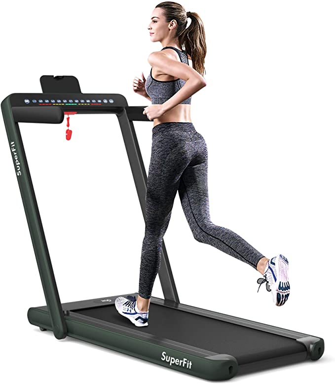 Goplus 2 in 1 Folding Treadmill with Dual Display, 2.25HP Under Desk Electric Pad Treadmill, Installation-Free, Bluetooth Speaker, Remote Control, Walking Jogging Machine for Home/Office Use
