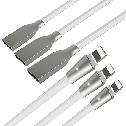 Aimus iPhone Charger Lightning to USB Zinc Alloyed Lead with LED Light 3Pack [4FT 2Pck 6FT] 8Pin Tangle-Free Charging Cord for iPhone 7,SE,5,5s,6,6s,6 Plus,iPad Air,Mini,iPod (White)