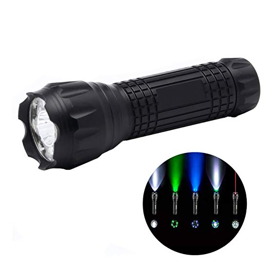 Ulako Magnetic Bottom Tactical LED Flashlight 5 Options Bright LED Light Red UV Blacklight Green Light for Hunting Camping Hiking