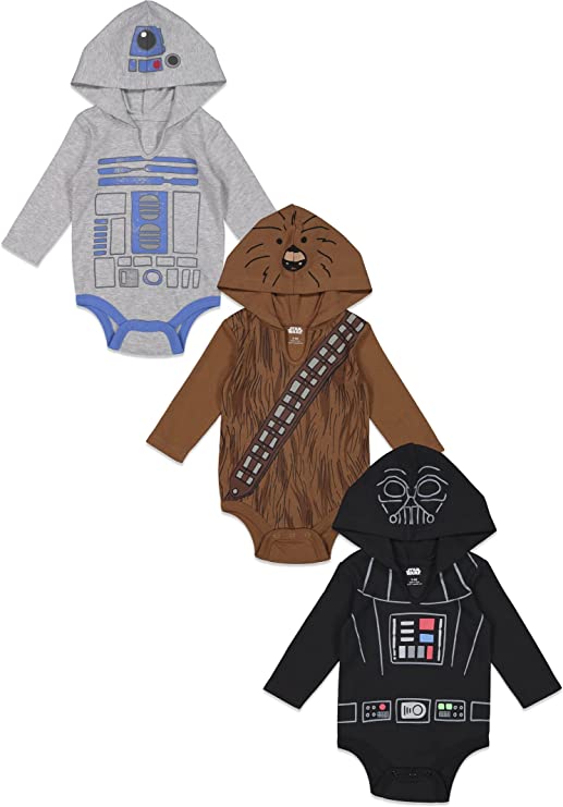 STAR WARS Chewbacca R2-D2 Darth Vader Baby 3 Pack Costume Bodysuits Newborn to Infant