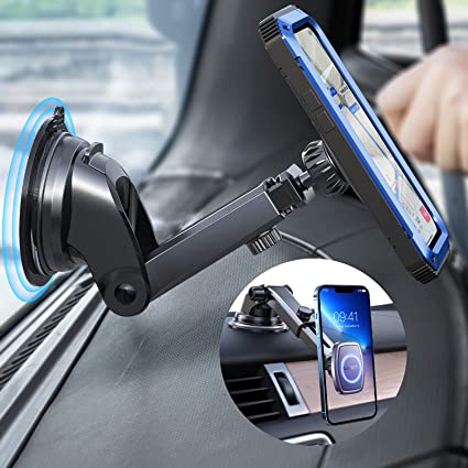 LISEN Magnetic Phone Holder for Car Mount Universal Dashboard Windshield Magnet Car Phone Holder Mount Industrial-Strength Suction Cup Car Magnet Phone Mount for Cell Phone & All Tablets