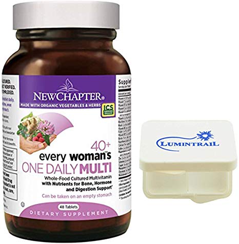 New Chapter Every Woman's One Daily 40 , Women's Multivitamin with Probiotics, Vitamin D3, B Vitamins - 48 Tablets Bundle with a Lumintrail Pill Case