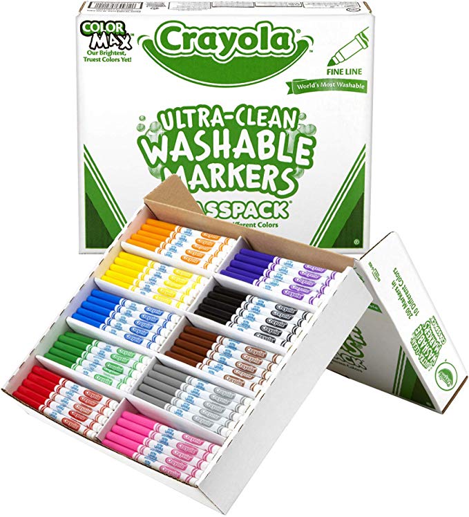 Crayola Ultra Clean Washable Markers, School Supplies Classpack, Fine Line, 10 Colors, Pack of 200