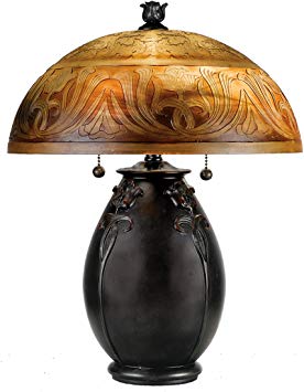 Quoizel QJ6781TR Glenhaven Etched Amber Glass Table Lamp, 2-Light, 120 Watts, Teco Rossa (18" H x 14" W)