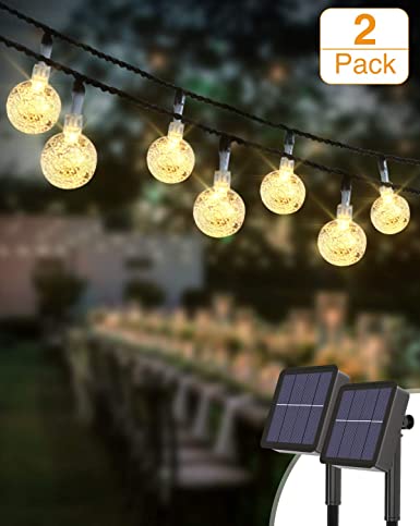 [2 Pack]Solar String Lights Outdoor, Kolpop 4.5M 30LED Solar Powered Garden Lights Waterproof Crystal Ball Fairy Lights with 8 Modes for Christmas Patio Yard Home Wedding Party Decoration (Warm White)