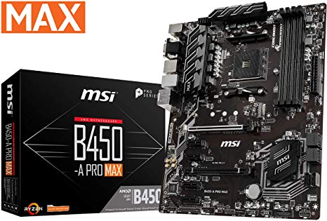 MSI B450-A PRO MAX Motherboard 'ATX, AM4, DDR4, LAN, USB 3.2 Gen2, M.2, VGA, DVI-D, HDMI, AMD RYZEN 1st, 2nd and 3rd Gen Ready