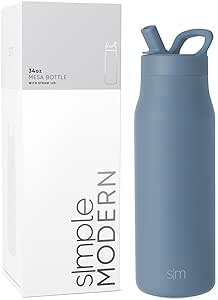 Simple Modern Water Bottle with Straw lid | Insulated Stainless Steel Thermos | Reusable Travel Water Bottles for Gym & Sports | Leak Proof & BPA Free | Mesa Collection | 34oz, Blue Dune