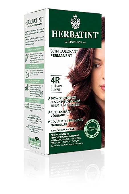 Herbatint Permanent Herbal Hair Color Gel, 4R Copper Chestnut, 4.56 Ounce