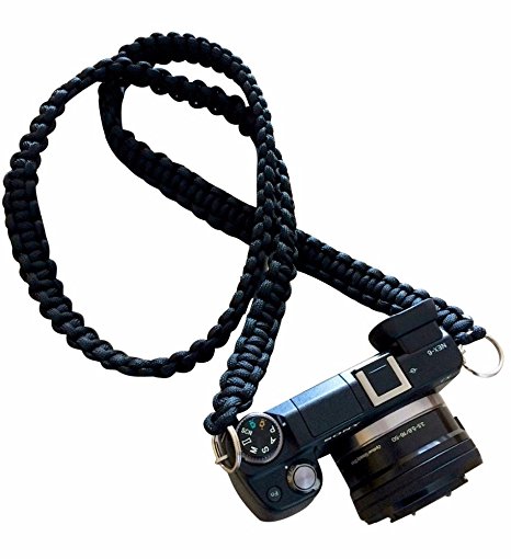 FOWI Camera Neck Strap for DSLR SLR Mirrorless Cameras and Camcorders - Universal Fit - 550lb Paracord - 37" (Midnight Black)