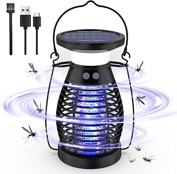 Lampe Anti Moustique, Piege à Moustique Electrique 4200V Bug Zapper Solaire Suspendre Tue Mouche Interieur Électrique Lampe Moustique Étanche Piege a Mouche Extérieur pour Chambre Jardin Camping