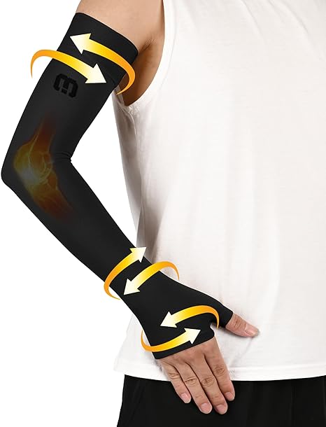 MGANG Lymphedema Compression Arm Sleeve with Gauntlet for Women Men, Opaque, 20-30 mmHg Medical Graduated Compression Full Arm Support, Thumb Lymph Edema Arm Sleeve, Pain Relief, Arthritis, Black XL