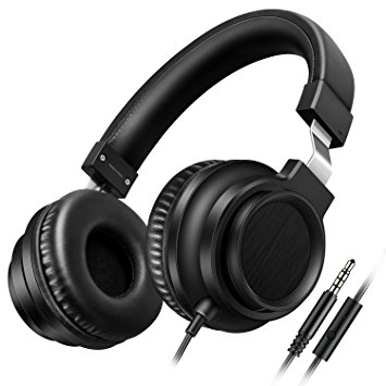 Sound Intone I8 Bass Stereo Headphones with Microphone Adjustable Over-Ear Headsets for iPhone/iPad/iPod/Android Smartphones (Black)
