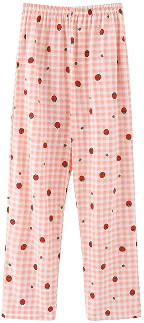 NANJUN Women's 100% Cotton Soft Lounge Pants with Two Pockets- Floral Print Wide Leg Pajama Pants for All Seasons