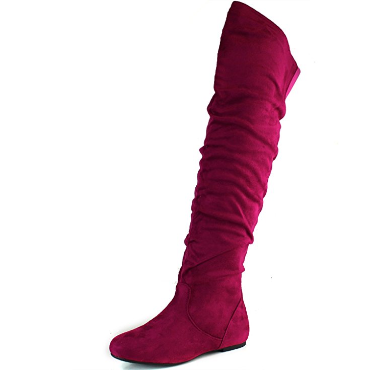DailyShoes Women's Fashion-Hi Over-the-Knee Thigh High Flat Slouchly Shaft Low Heel Boots