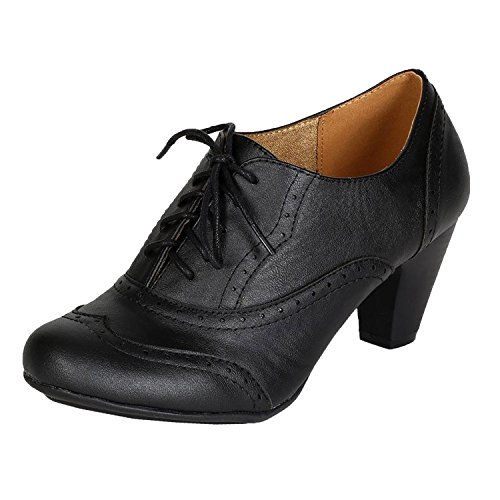 Refresh Women Leatherette Lace Up Oxford Chunky Heel Bootie