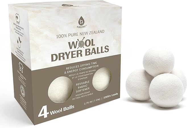 Pursonic Laundry Wool Dryer Balls – Reusable Dryer Balls Made from 100% Pure New Zealand Wool – Natural Fabric Softener Balls - Saves Drying Time/Energy Consumption (Pack of 4)