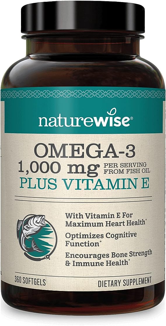 NatureWise High-Potency 1000mg Omega 3 with 600mg EPA, 400mg DHA, & Vitamin E - Supplement for Heart, Brain & Immune Support for Men & Women, 360ct - 180 Day Supply