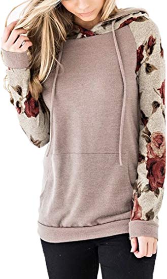 Angashion Women's Floral Printed Long Sleeve Pullover Hoodies Sweatshirt with Pocket