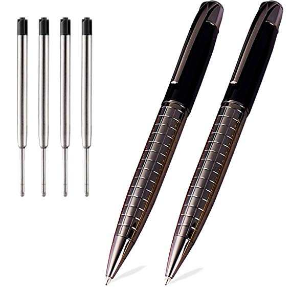 Pen, Ballpoint Pens Black Pens Medium Ball Point 1.0mm Smooth Writing Grip Metal Pens Retractable Executive Business Office Fancy Nice Gift Pen for Men Women, 2 Pack With 4 Extra Refills