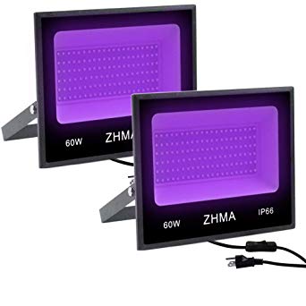 ZHMA 60W UV LED Black Light,Party Lights,UV Lamp with Plug,for Blacklight Party,Fluorescent Party,Black Light Posters for Room,Body Paint, Glow in The Dark Paint,Curing [2-Pack]
