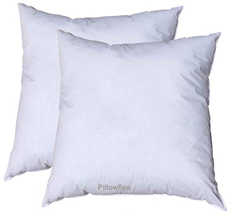 Pillowflex Premium Polyester Filled Pillow Form Inserts - Machine Washable - Square - Made in USA (18x18 Pack of 2)