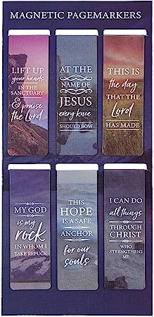 Christian Art Gifts Set of 6 Lift Up Your Hands Scenic Nature Inspirational Magnetic Bible Verse Bookmark with Scripture, Size Small 2.3" x .75"