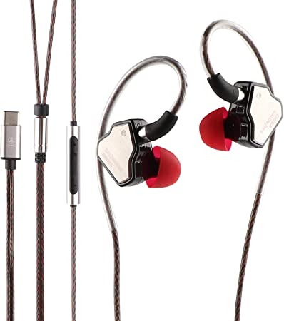 Linsoul 7Hz Salnotes Zero HiFi 10mm Dynamic Driver in-Ear Earphone Microphone IEM with Metal Composite Diaphragm Stainless Steel Faceplate Detachable 2Pin OFC Cable (Black, with Mic, Type C)