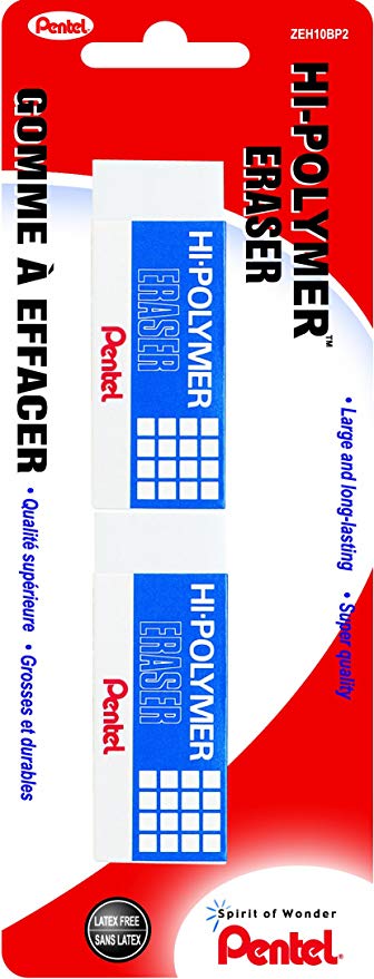 Pentel Hi-Polymer Large Eraser 2-Pack, White