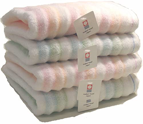 Imabari Towels Striped Pattern Fluffy Face Towels Set of 4 (2 Pink , 2 Blue)