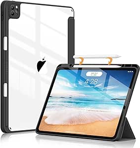 Soke Ultra Hybrid Case for iPad Pro 12.9 Inch (6th/5th/4th/3rd Generation, 2022/2021/2020/2018) - Pencil Holder   Auto Sleep/Wake   Camera Protection, Transparent Shockproof Back Cover, Black