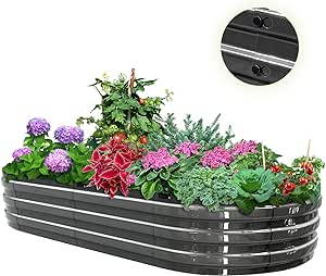 KING BIRD Screwless Raised Garden Bed Galvanized Planter Garden Box Outdoor for Gardening, Vegetables, Flowers, 6x3x1 ft, Dark Grey