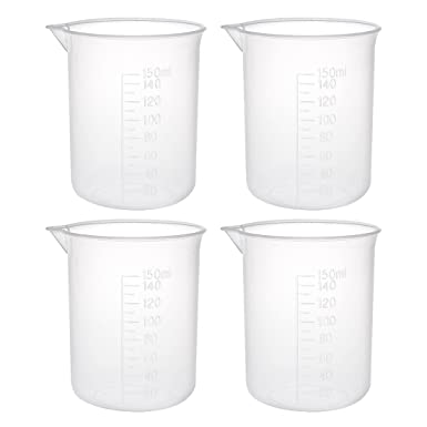 uxcell Measuring Cup 150ml PP Plastic Graduated Beaker Transparent for Lab Kitchen Liquids 4pcs