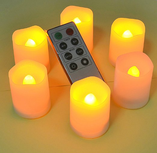 6 Indoor and Outdoor Flameless Votive Candles with Remote Control & Timer-LED yellow candle light