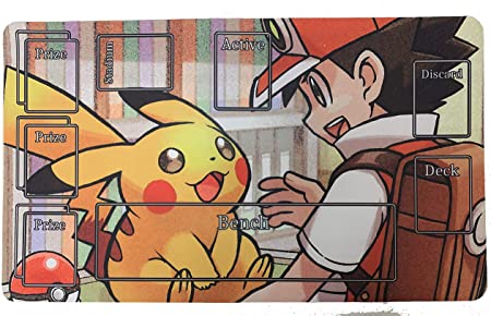 Pokemon Card Playmat -Ash & Pikachu - Standard Size - Card Game Overlay - Large Gaming Mat