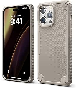 elago Armor Compatible with iPhone 14 Pro Max Case 6.7 Inch - US Military Grade Drop Protection, Heavy-Duty Protective Case, Carbon Fiber Texture, Tough Rugged Design, Shockproof Bumper Cover (Sand)