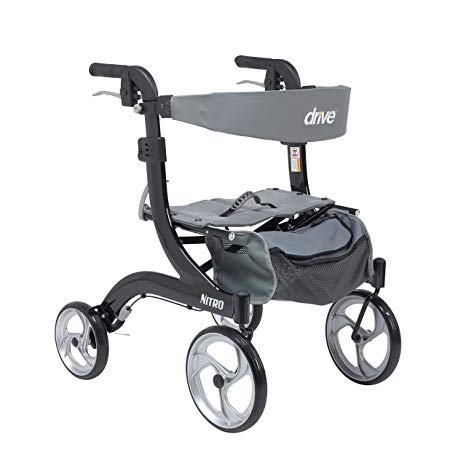 Drive Medical RTL10266BK-H Nitro Aluminum Rollator, Hemi Height, 10 Inch Casters