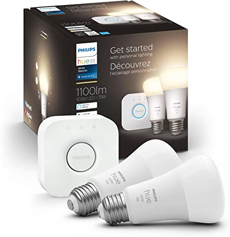 PHILIPS HUE White A19 Medium Base (E26) Starter Kit (2-Pack)