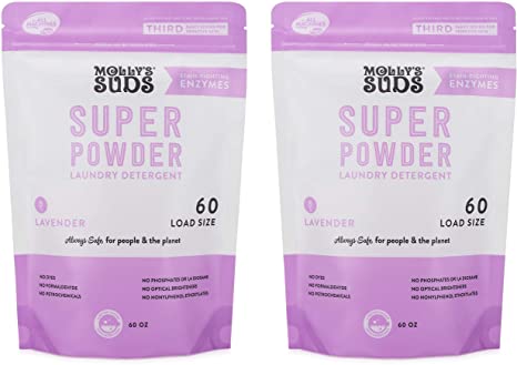 Molly's Suds Super Powder Detergent, Natural Extra Strength Laundry Soap, Stain Fighting and Safe for Sensitive Skin, 120 Loads 2 Pack, Lavender Scented