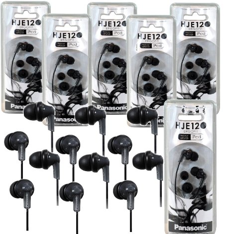 Panasonic RP-HJE120 ErgoFit In-Ear Headphones Stereo Earbuds (6-Pack, Black)