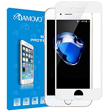 [iPhone 7 Plus FULL COVER Tempered-Glass] AMOVO iPhone 7 Plus Screen Protector, Premium HD 0.33mm Round Angle Anti-Fingerprint Screen Glass Protector for iPhone 7 Plus (5.5") (White)