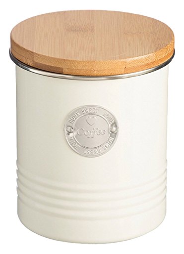 Typhoon Living Carbon Steel Coffee Canister with Bamboo Lid, 33-3/4-Fluid Ounces, Cream