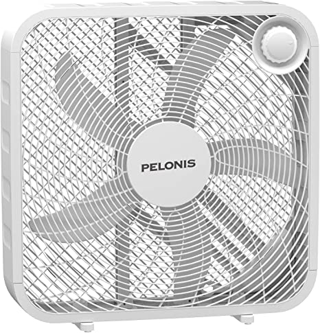 PELONIS 3-Speed Box Fan for Full-Force Circulation with Air Conditioner, White