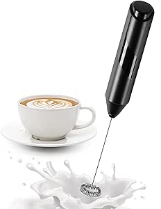 YSSOA Electric Milk Frother Handheld with Stainless Steel Stand Battery Operated Whisk Drink Mixer for Coffee, Frappe, Latte, Matcha, Hot Chocolate, Black (1P, Black3)